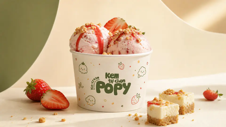 Ly kem Popy Dâu cheesecake